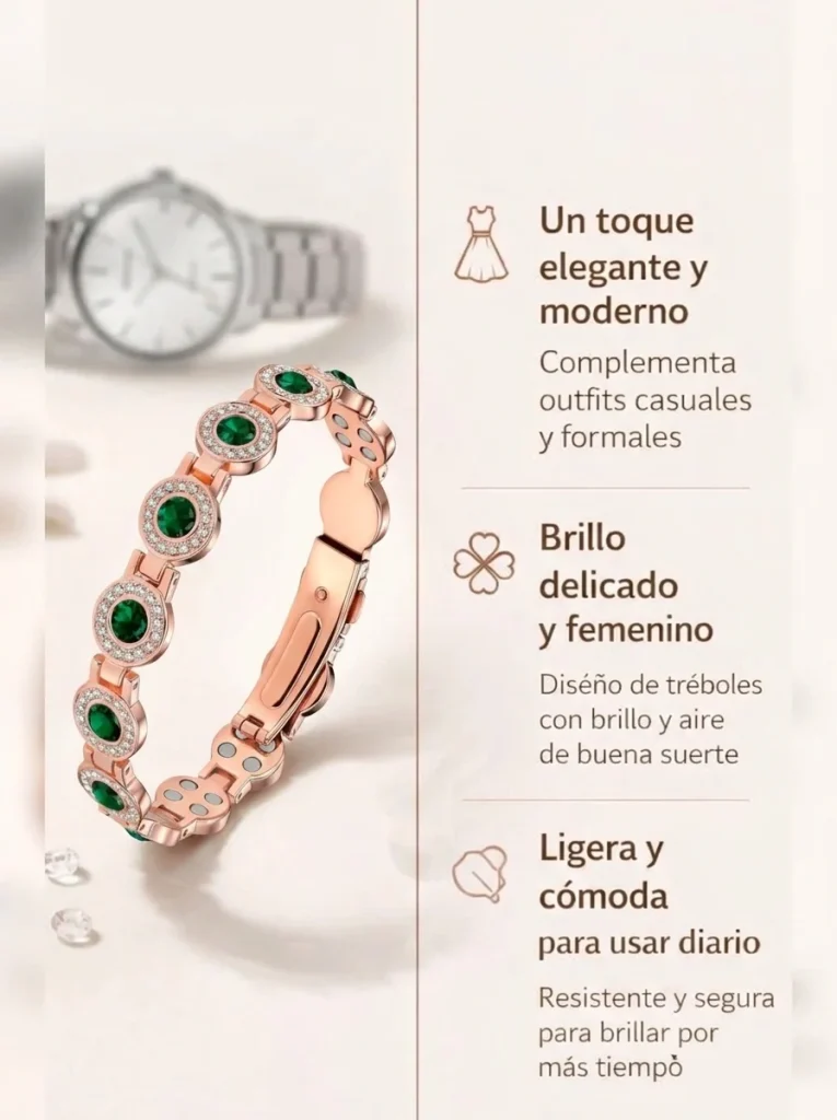 Cierre plegable seguro y práctico – Pulsera Magnética de Cobre Con Cristales Verdes