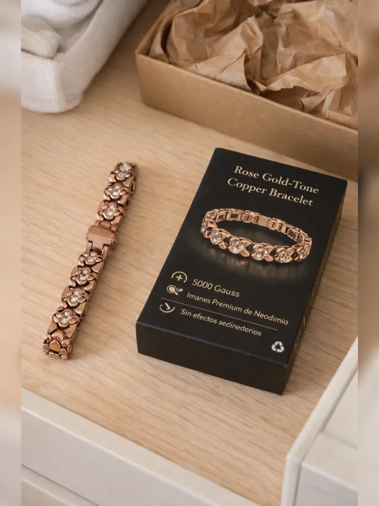 Carolina R. – Pulsera Magnética de Cobre Con Cristales Verdes